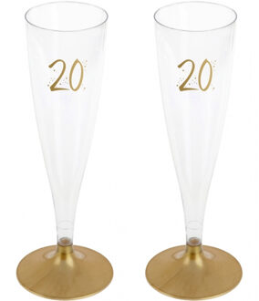 Santex Verjaardag feest champagneglazen - leeftijd - 12x - 20 jaar - goud - kunststof