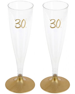 Santex Verjaardag feest champagneglazen - leeftijd - 12x - 30 jaar - goud - kunststof