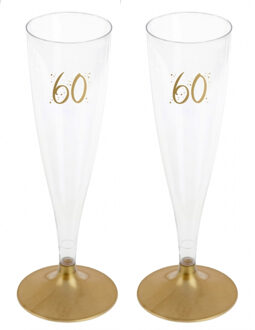 Santex Verjaardag feest champagneglazen - leeftijd - 12x - 60 jaar - goud - kunststof
