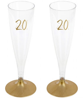 Santex Verjaardag feest champagneglazen - leeftijd - 24x - 20 jaar - goud - kunststof