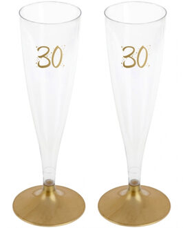 Santex Verjaardag feest champagneglazen - leeftijd - 24x - 30 jaar - goud - kunststof