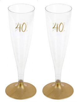 Santex Verjaardag feest champagneglazen - leeftijd - 24x - 40 jaar - goud - kunststof