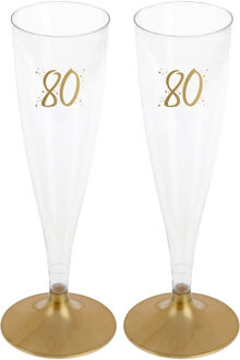 Santex Verjaardag feest champagneglazen - leeftijd - 24x - 80 jaar - goud - kunststof