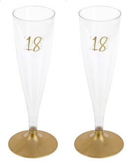 Santex Verjaardag feest champagneglazen - leeftijd - 48x - 18 jaar - goud - kunststof