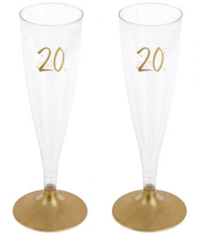 Santex Verjaardag feest champagneglazen - leeftijd - 48x - 20 jaar - goud - kunststof