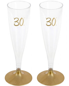 Santex Verjaardag feest champagneglazen - leeftijd - 48x - 30 jaar - goud - kunststof