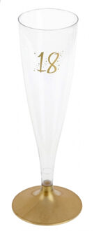 Santex Verjaardag feest champagneglazen - leeftijd - 6x - 18 jaar - goud - kunststof