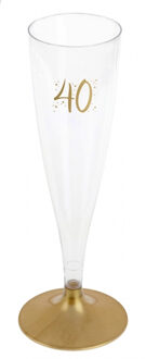 Santex Verjaardag feest champagneglazen - leeftijd - 6x - 40 jaar - goud - kunststof Goudkleurig