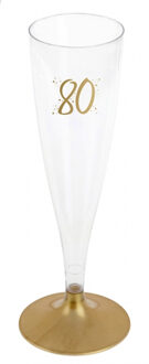 Santex Verjaardag feest champagneglazen - leeftijd - 6x - 80 jaar - goud - kunststof
