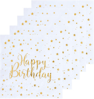 Santex Verjaardag feest servetten happy birthday - 100x - wit - 24 x 24 cm