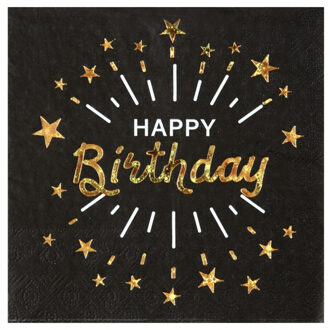 Santex Verjaardag feest servetten happy birthday - 10x - goud - 33 x 33 cm - Feestservetten Goudkleurig