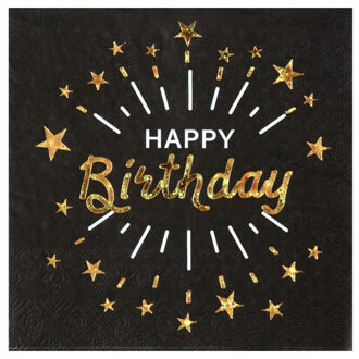 Santex Verjaardag feest servetten happy birthday - 10x - goud - 33 x 33 cm Goudkleurig