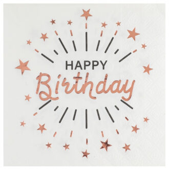 Santex Verjaardag feest servetten happy birthday - 10x - rose goud - 33 x 33 cm - Feestservetten Goudkleurig