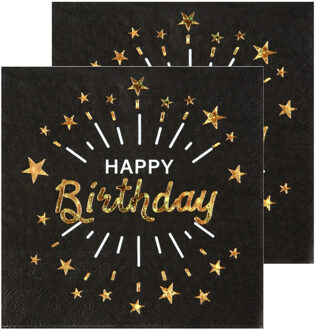 Santex Verjaardag feest servetten happy birthday - 20x - goud - 33 x 33 cm - Feestservetten Goudkleurig