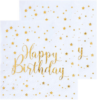 Santex Verjaardag feest servetten happy birthday - 40x - wit - 24 x 24 cm