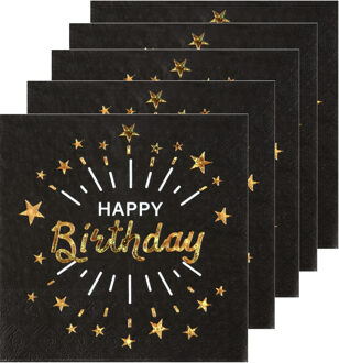 Santex Verjaardag feest servetten happy birthday - 50x - goud - 33 x 33 cm - Feestservetten Goudkleurig