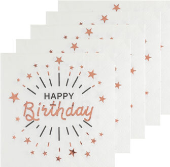 Santex Verjaardag feest servetten happy birthday - 50x - rose goud - 33 x 33 cm