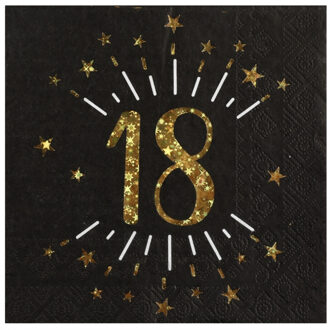 Santex Verjaardag feest servetten leeftijd - 10x - 18 jaar - goud - 33 x 33 cm Zwart