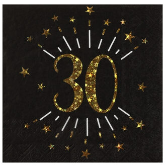 Santex Verjaardag feest servetten leeftijd - 10x - 30 jaar - goud - 33 x 33 cm Zwart
