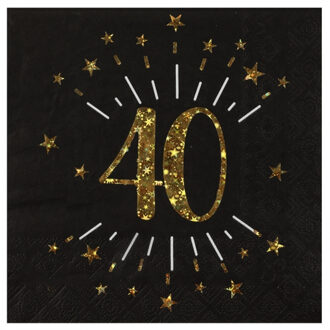 Santex Verjaardag feest servetten leeftijd - 10x - 40 jaar - goud - 33 x 33 cm Zwart