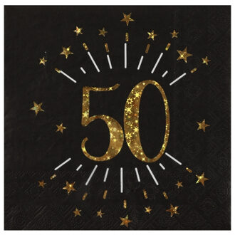 Santex Verjaardag feest servetten leeftijd - 10x - 50 jaar - goud - 33 x 33 cm Zwart