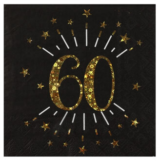 Santex Verjaardag feest servetten leeftijd - 10x - 60 jaar - goud - 33 x 33 cm Zwart