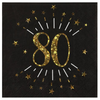 Santex Verjaardag feest servetten leeftijd - 10x - 80 jaar - goud - 33 x 33 cm Zwart