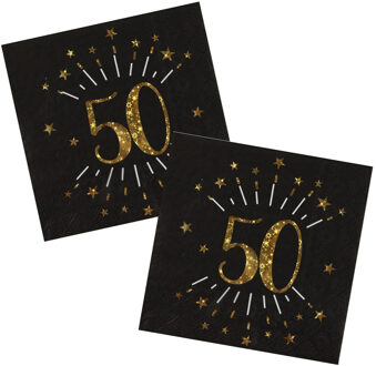 Santex Verjaardag feest servetten leeftijd - 20x - 50 jaar - goud - 33 x 33 cm - Feestservetten Goudkleurig