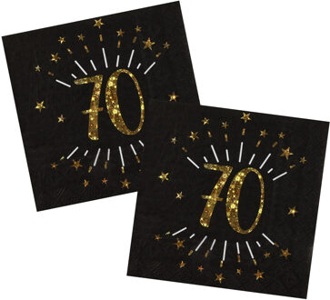 Santex Verjaardag feest servetten leeftijd - 20x - 70 jaar - goud - 33 x 33 cm