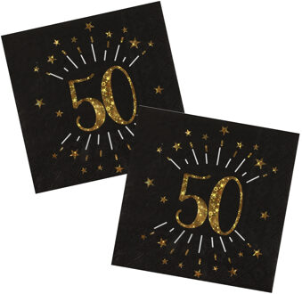 Santex Verjaardag feest servetten leeftijd - 50x - 50 jaar - goud - 33 x 33 cm - Feestservetten Goudkleurig