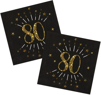 Santex Verjaardag feest servetten leeftijd - 50x - 80 jaar - goud - 33 x 33 cm - Feestservetten Goudkleurig