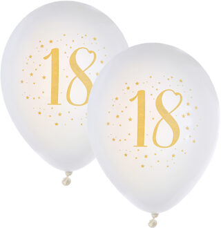 Santex Verjaardag leeftijd ballonnen 18 jaar - 16x stuks - wit/goud - 23 cm - Feestartikelen/versieringen