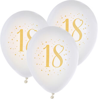 Santex Verjaardag leeftijd ballonnen 18 jaar - 24x stuks - wit/goud - 23 cm - Feestartikelen/versieringen