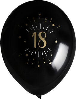 Santex Verjaardag leeftijd ballonnen 18 jaar - 8x - zwart/goud - 23 cm - Feestartikelen/versieringen