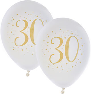 Santex Verjaardag leeftijd ballonnen 30 jaar - 16x stuks - wit/goud - 23 cm - Feestartikelen/versieringen