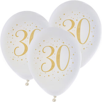 Santex Verjaardag leeftijd ballonnen 30 jaar - 24x stuks - wit/goud - 23 cm - Feestartikelen/versieringen