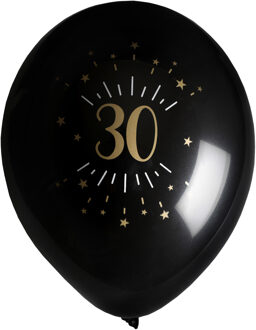 Santex Verjaardag leeftijd ballonnen 30 jaar - 8x - zwart/goud - 23 cm - Feestartikelen/versieringen