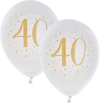 Santex Verjaardag leeftijd ballonnen 40 jaar - 16x stuks - wit/goud - 23 cm - Feestartikelen/versieringen