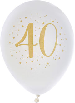 Santex Verjaardag leeftijd ballonnen 40 jaar - 8x - wit/goud - 23 cm - Feestartikelen/versieringen