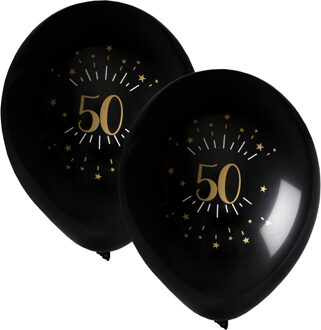 Santex Verjaardag leeftijd ballonnen - 50 jaar - 16x - zwart/goud - 23 cm - Abraham/Sarah