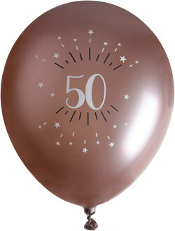 Santex Verjaardag leeftijd ballonnen 50 jaar - 6x - rosegoud - 30 cm - Abraham/Sarah feestartikelen Rose goud