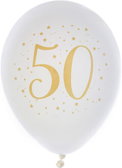 Santex Verjaardag leeftijd ballonnen 50 jaar - 8x - wit/goud - 23 cm - Abraham/Sarah feestartikelen
