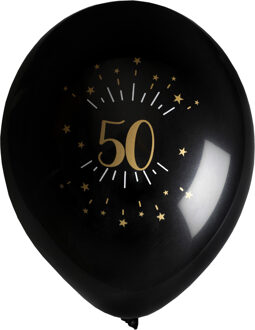 Santex Verjaardag leeftijd ballonnen 50 jaar - 8x - zwart/goud - 23 cm - Abraham/Sarah feestartikelen