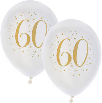 Santex Verjaardag leeftijd ballonnen 60 jaar - 16x - wit/goud - 23 cm - Feestartikelen/versieringen