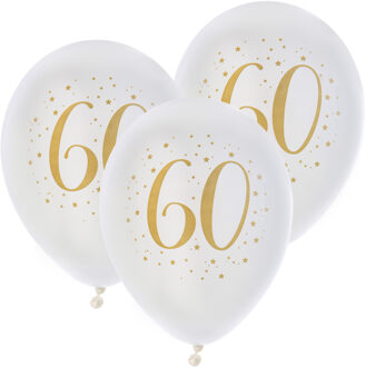 Santex Verjaardag leeftijd ballonnen 60 jaar - 24x - wit/goud - 23 cm - Feestartikelen/versieringen
