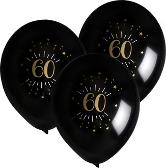 Santex Verjaardag leeftijd ballonnen 60 jaar - 24x - zwart/goud - 23 cm - Feestartikelen/versieringen
