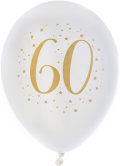Santex Verjaardag leeftijd ballonnen 60 jaar - 8x - wit/goud - 23 cm - Feestartikelen/versieringen