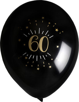 Santex Verjaardag leeftijd ballonnen 60 jaar - 8x - zwart/goud - 23 cm - Feestartikelen/versieringen