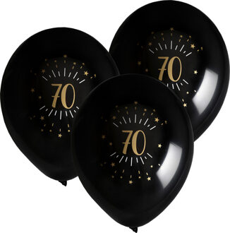 Santex Verjaardag leeftijd ballonnen 70 jaar - 24x - zwart/goud - 23 cm - Feestartikelen/versieringen