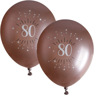 Santex Verjaardag leeftijd ballonnen 80 jaar - 12x - rosegoud - 30 cm - Feestartikelen/versieringen